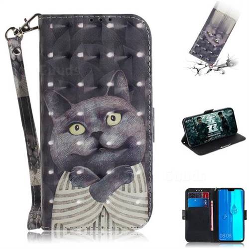 Cat Embrace 3D Painted Leather Wallet Phone Case for Huawei Y9 (2019)