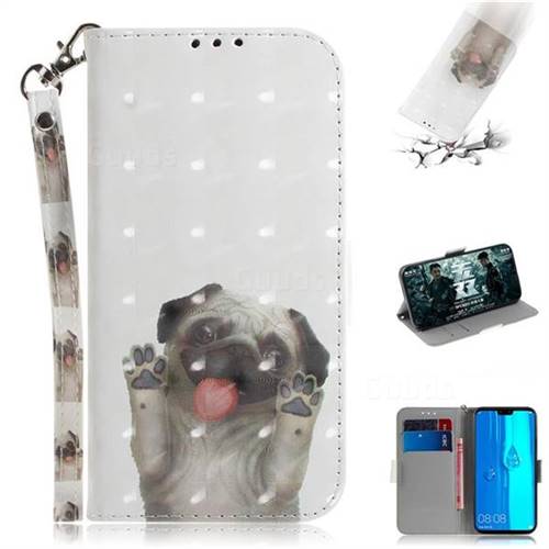 Pug Dog 3D Painted Leather Wallet Phone Case for Huawei Y9 (2019)