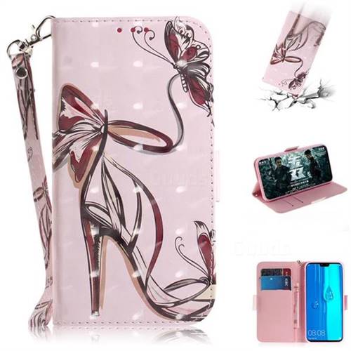 Butterfly High Heels 3D Painted Leather Wallet Phone Case for Huawei Y9 (2019)