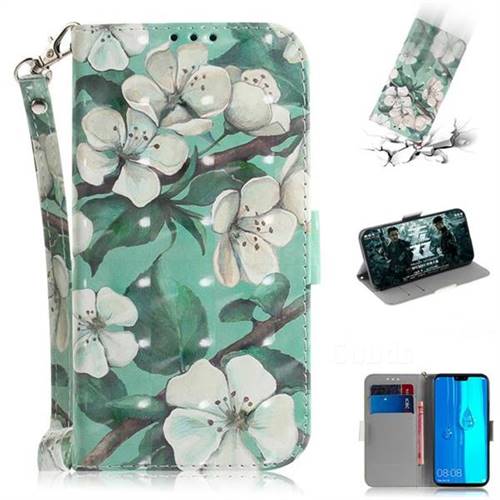 Watercolor Flower 3D Painted Leather Wallet Phone Case for Huawei Y9 (2019)