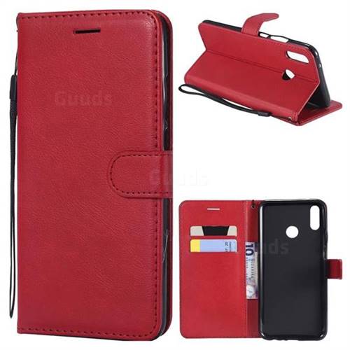Retro Greek Classic Smooth PU Leather Wallet Phone Case for Huawei Y9 (2019) - Red