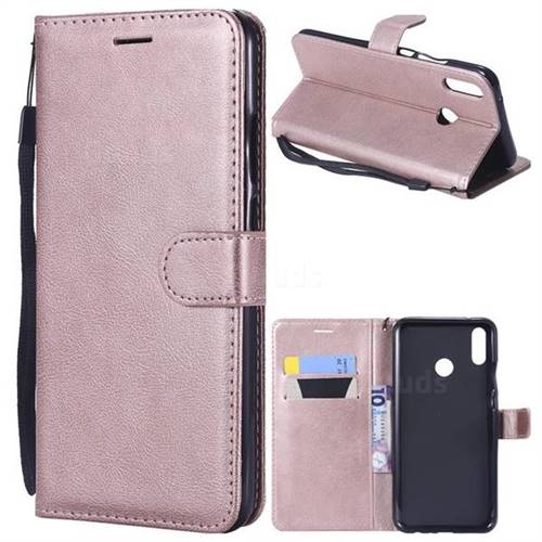 Retro Greek Classic Smooth PU Leather Wallet Phone Case for Huawei Y9 (2019) - Rose Gold
