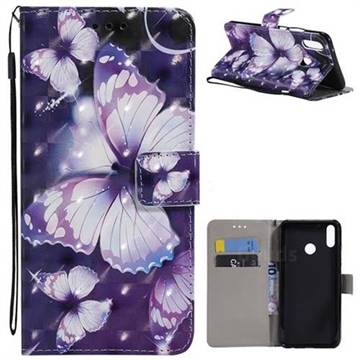 Violet butterfly 3D Painted Leather Wallet Case for Huawei Y9 (2019)
