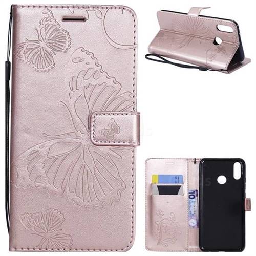 Embossing 3D Butterfly Leather Wallet Case for Huawei Y9 (2019) - Rose Gold