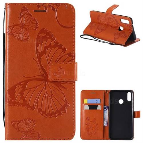Embossing 3D Butterfly Leather Wallet Case for Huawei Y9 (2019) - Orange