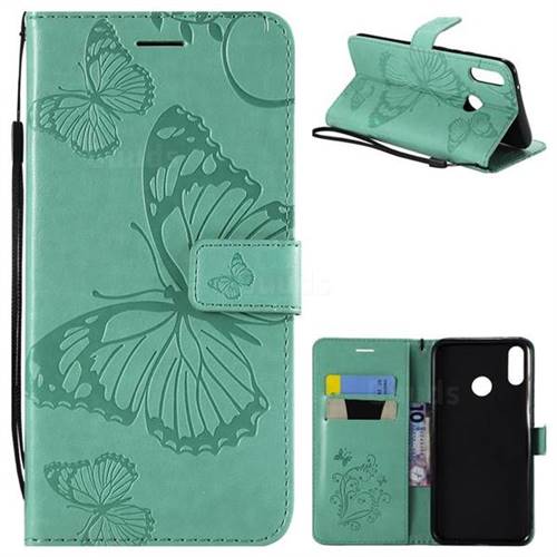 Embossing 3D Butterfly Leather Wallet Case for Huawei Y9 (2019) - Green