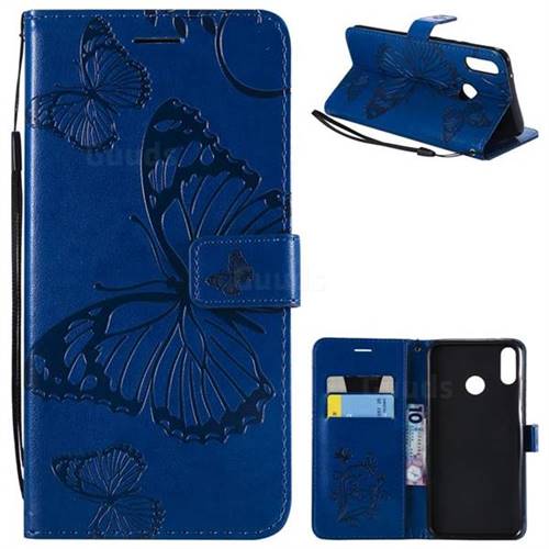 Embossing 3D Butterfly Leather Wallet Case for Huawei Y9 (2019) - Blue