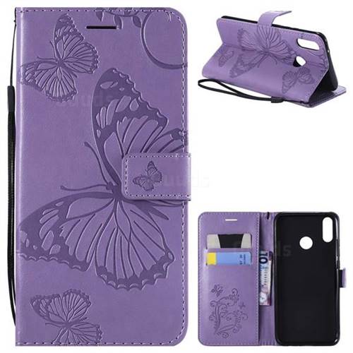 Embossing 3D Butterfly Leather Wallet Case for Huawei Y9 (2019) - Purple