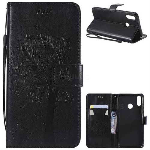 Embossing Butterfly Tree Leather Wallet Case for Huawei Y9 (2019) - Black