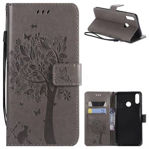 Embossing Butterfly Tree Leather Wallet Case for Huawei Y9 (2019) - Grey