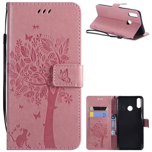 Embossing Butterfly Tree Leather Wallet Case for Huawei Y9 (2019) - Pink