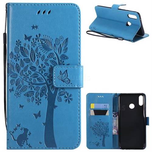 Embossing Butterfly Tree Leather Wallet Case for Huawei Y9 (2019) - Blue