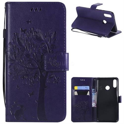 Embossing Butterfly Tree Leather Wallet Case for Huawei Y9 (2019) - Purple