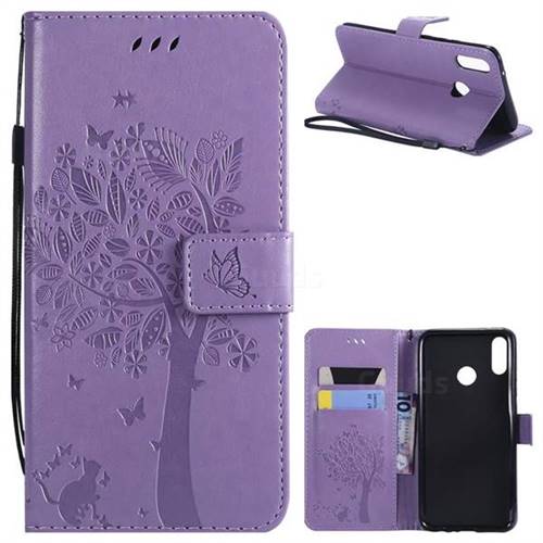 Embossing Butterfly Tree Leather Wallet Case for Huawei Y9 (2019) - Violet