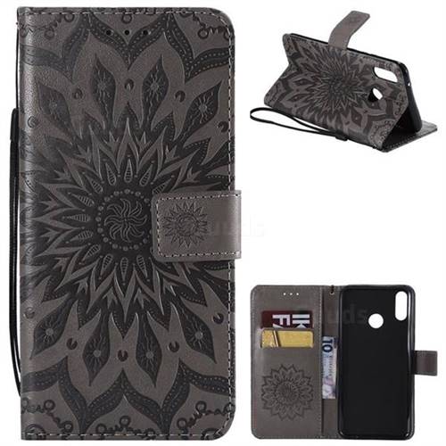 Embossing Sunflower Leather Wallet Case for Huawei Y9 (2019) - Gray