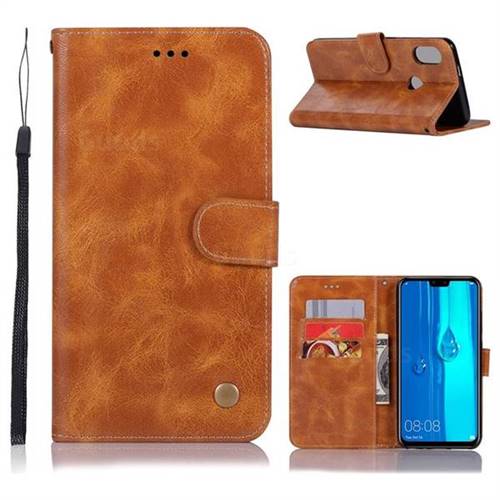 Luxury Retro Leather Wallet Case for Huawei Y9 (2019) - Golden