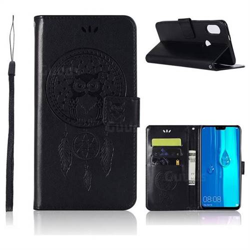 Intricate Embossing Owl Campanula Leather Wallet Case for Huawei Y9 (2019) - Black