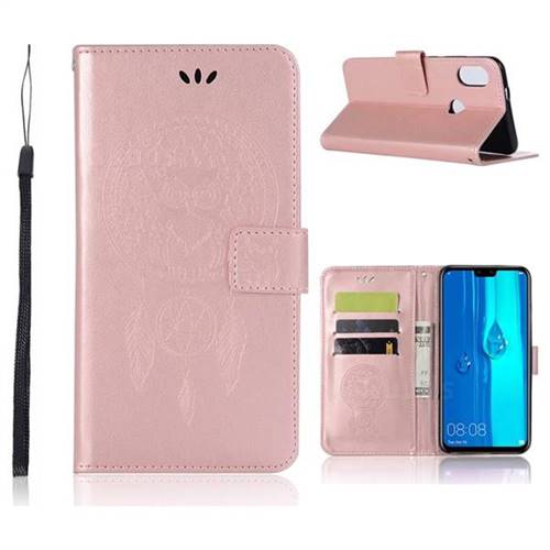 Intricate Embossing Owl Campanula Leather Wallet Case for Huawei Y9 (2019) - Rose Gold