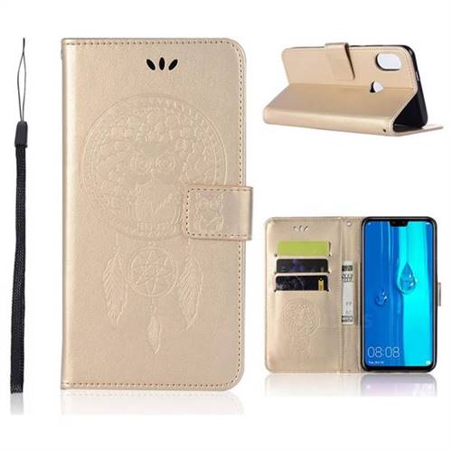 Intricate Embossing Owl Campanula Leather Wallet Case for Huawei Y9 (2019) - Champagne