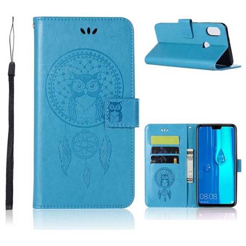 Intricate Embossing Owl Campanula Leather Wallet Case for Huawei Y9 (2019) - Blue