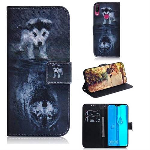 Wolf and Dog PU Leather Wallet Case for Huawei Y9 (2019)