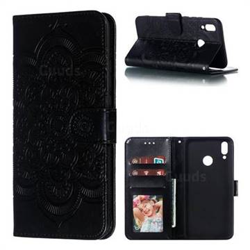 Intricate Embossing Datura Solar Leather Wallet Case for Huawei Y9 (2019) - Black