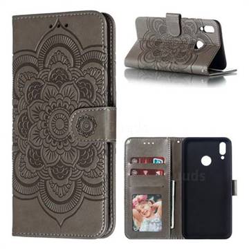Intricate Embossing Datura Solar Leather Wallet Case for Huawei Y9 (2019) - Gray