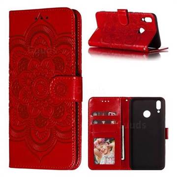 Intricate Embossing Datura Solar Leather Wallet Case for Huawei Y9 (2019) - Red