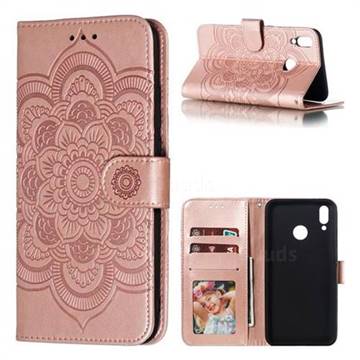 Intricate Embossing Datura Solar Leather Wallet Case for Huawei Y9 (2019) - Rose Gold