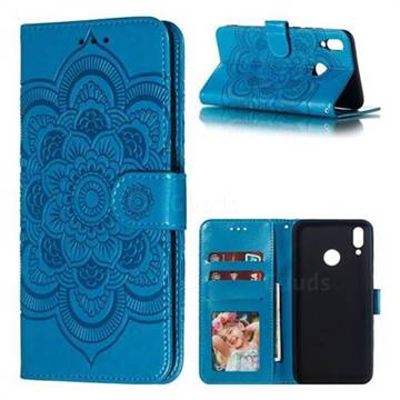 Intricate Embossing Datura Solar Leather Wallet Case for Huawei Y9 (2019) - Blue