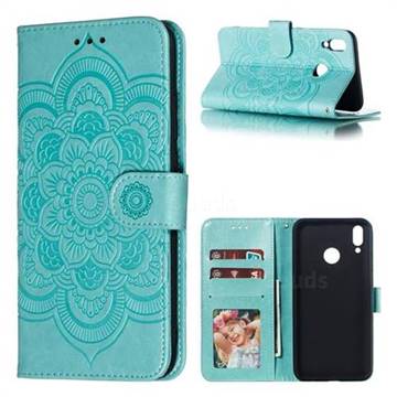 Intricate Embossing Datura Solar Leather Wallet Case for Huawei Y9 (2019) - Green