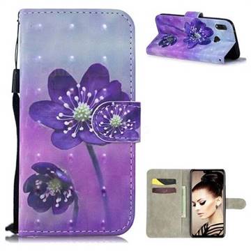 Purple Flower 3D Painted Leather Wallet Phone Case for Huawei Y9 (2019)