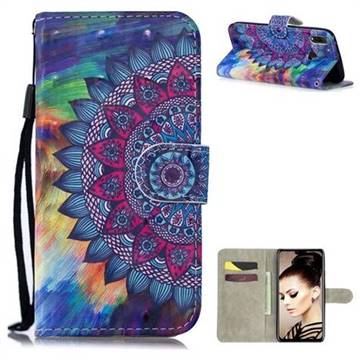 Oil Painting Mandala 3D Painted Leather Wallet Phone Case for Huawei Y9 (2019)