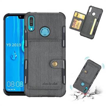 Brush Multi-function Leather Phone Case for Huawei Y9 (2019) - Gray