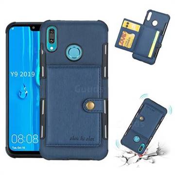 Brush Multi-function Leather Phone Case for Huawei Y9 (2019) - Blue