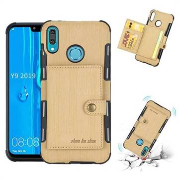 Brush Multi-function Leather Phone Case for Huawei Y9 (2019) - Golden