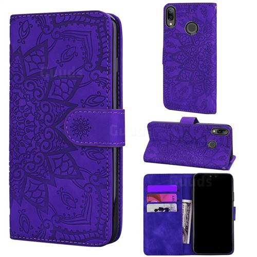 Retro Embossing Mandala Flower Leather Wallet Case for Huawei Y9 (2019) - Purple
