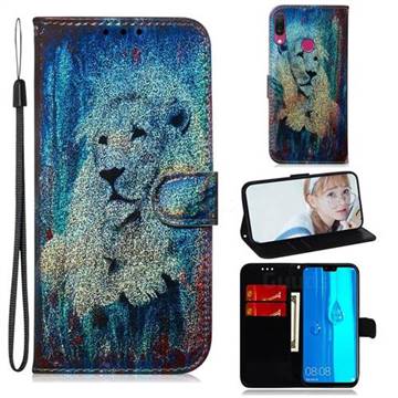 White Lion Laser Shining Leather Wallet Phone Case for Huawei Y9 (2019)