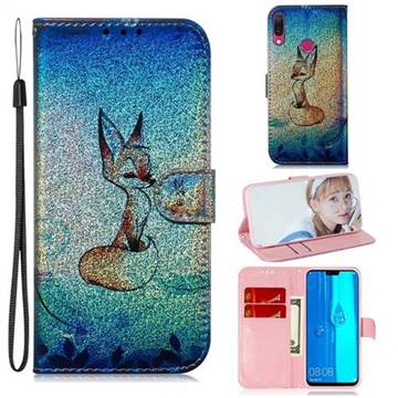 Cute Fox Laser Shining Leather Wallet Phone Case for Huawei Y9 (2019)