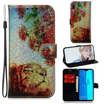 Tiger Rose Laser Shining Leather Wallet Phone Case for Huawei Y9 (2019)