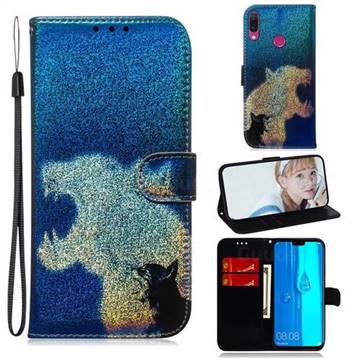 Cat and Leopard Laser Shining Leather Wallet Phone Case for Huawei Y9 (2019)