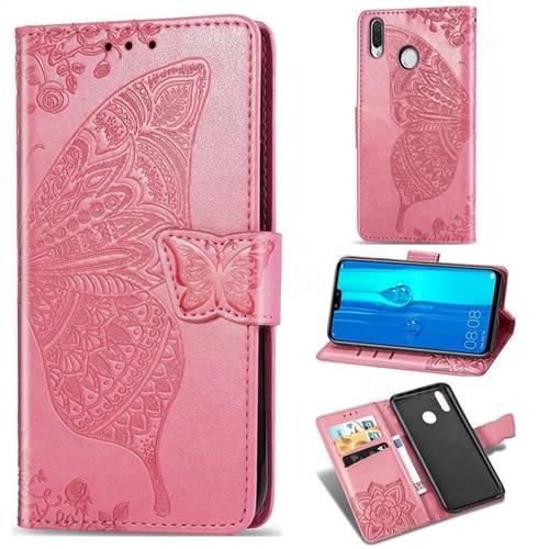 Embossing Mandala Flower Butterfly Leather Wallet Case for Huawei Y9 (2019) - Pink
