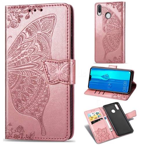 Embossing Mandala Flower Butterfly Leather Wallet Case for Huawei Y9 (2019) - Rose Gold