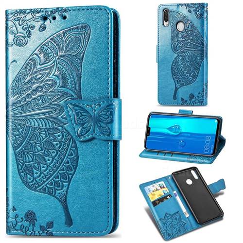 Embossing Mandala Flower Butterfly Leather Wallet Case for Huawei Y9 (2019) - Blue