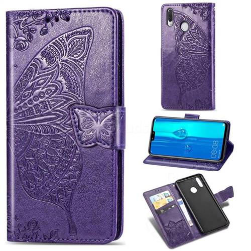 Embossing Mandala Flower Butterfly Leather Wallet Case for Huawei Y9 (2019) - Dark Purple