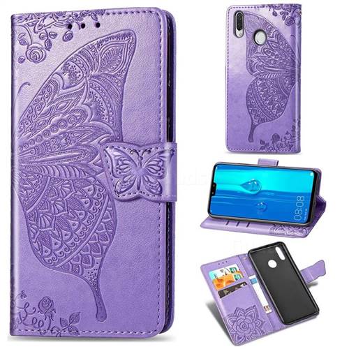 Embossing Mandala Flower Butterfly Leather Wallet Case for Huawei Y9 (2019) - Light Purple