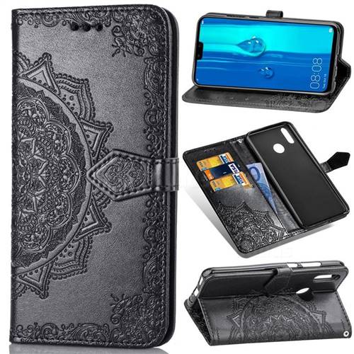 Embossing Imprint Mandala Flower Leather Wallet Case for Huawei Y9 (2019) - Black