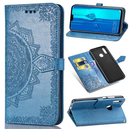 Embossing Imprint Mandala Flower Leather Wallet Case for Huawei Y9 (2019) - Blue