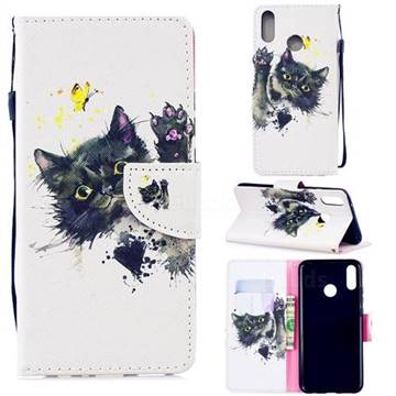Black Cat Butterfly Leather Wallet Case for Huawei Y9 (2019)