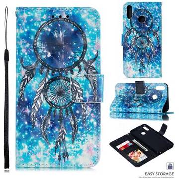 Blue Wind Chime 3D Painted Leather Phone Wallet Case for Huawei Y9 (2019)